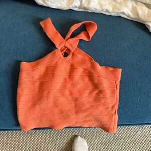 Princess Polly orange high neck crop top with ring